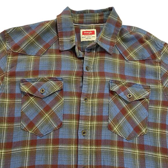 Wrangler Other - Wrangler Flannel Shirt Men's Large Plaid Long Sleeve Flap Button Pockets Western